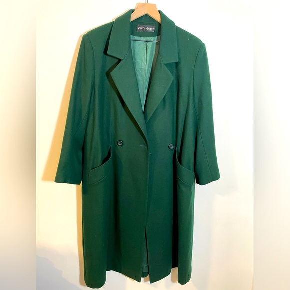VTG 50’s-60’s Ruby Martin 100% Wool Emerald Green Lined Trench Coat Size 16P USA - Picture 1 of 15